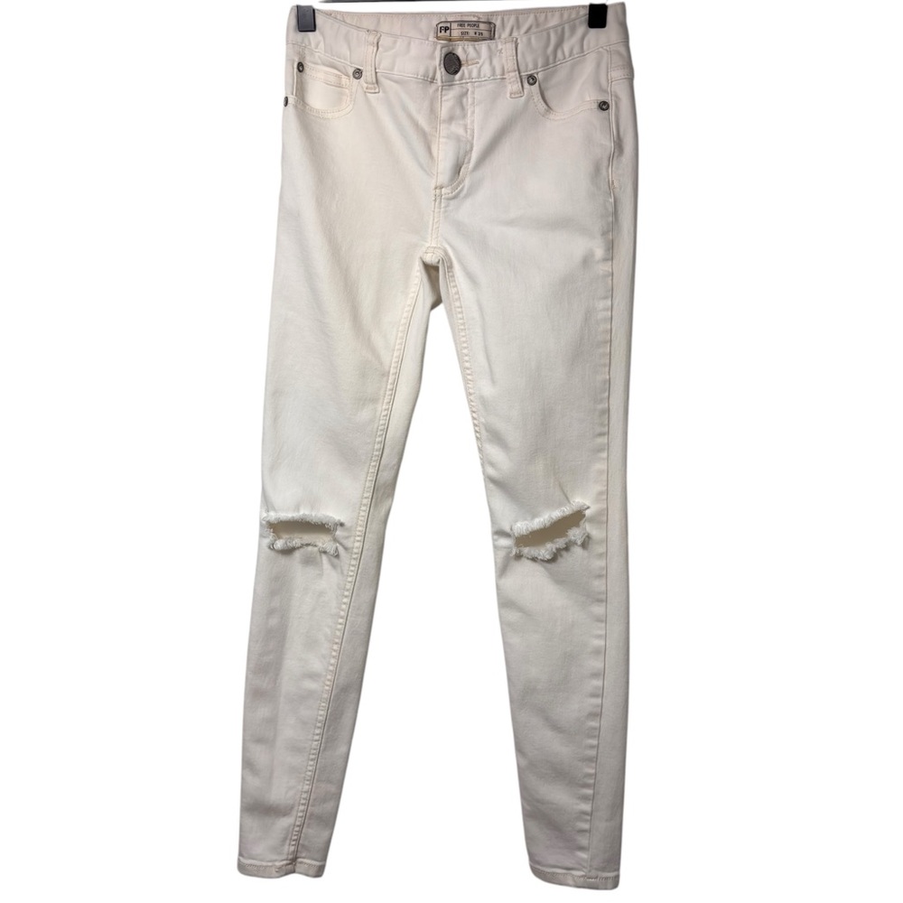 FREE PEOPLE WE THE FREE WHITE SKINNY DISTRESS WOMEN JEANS SIZE 25